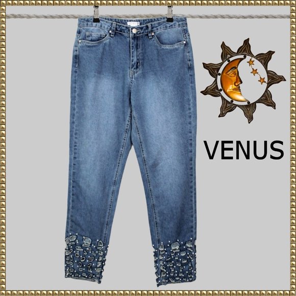 VENUS Denim - NWOT Venus Denim Jeans With Rips and Embellishments at Legs Size 10